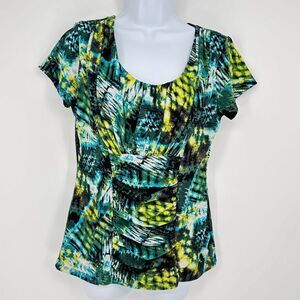 Alfani Tropical Print Short Sleeve Scoop Neck Top Blouse Multicolor Women's‎ M